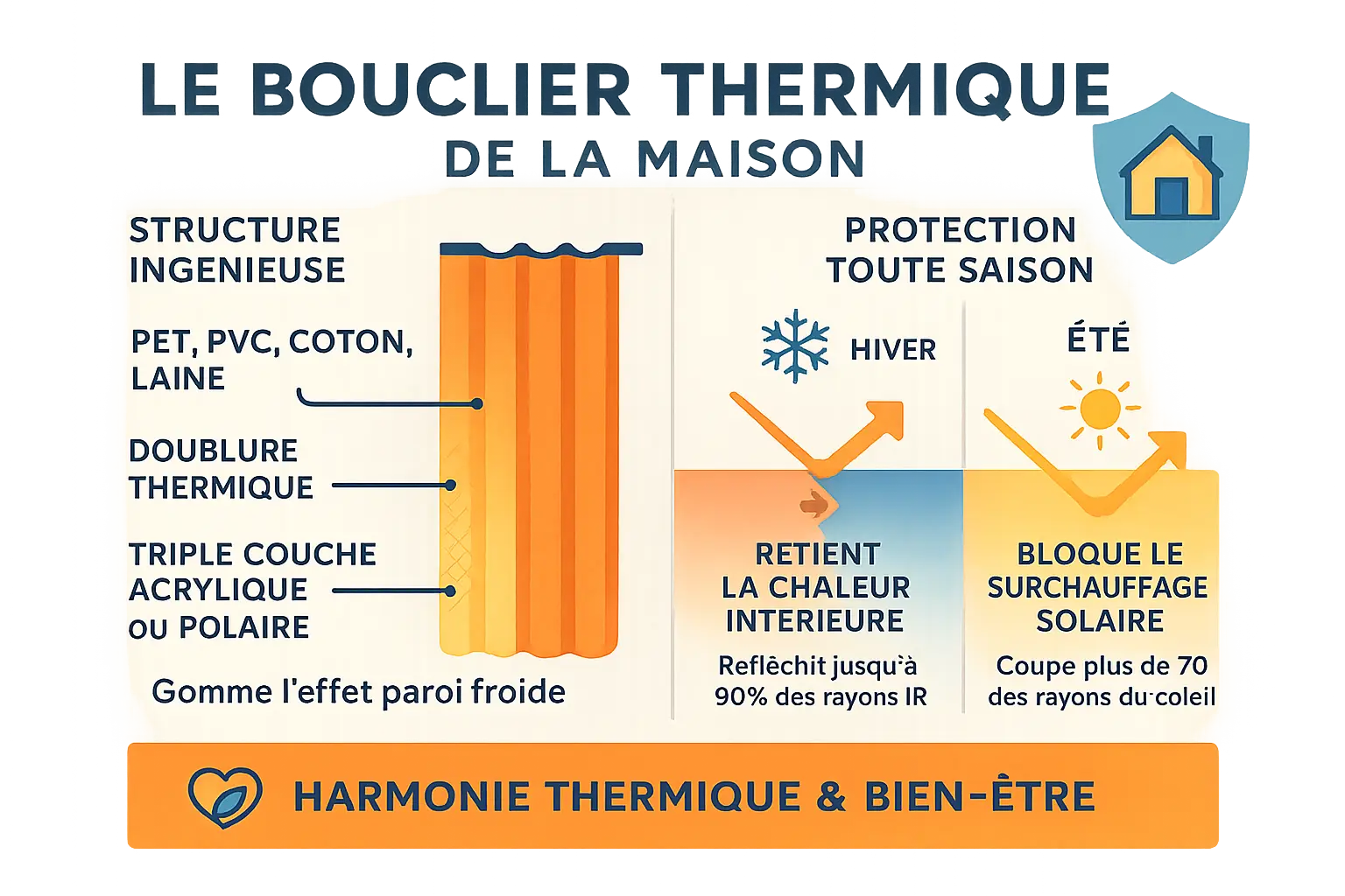 Schéma d'un rideau thermique montrant les différentes couches isolantes